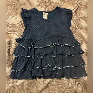 Matilda Jane girls size 10 top navy with burgundy polka dots and ruffles